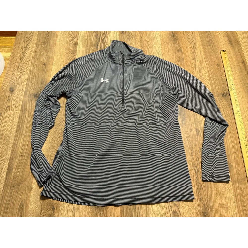 Under Armour Shirt Mens Size L Gray Striped Pullover Quarter Zip HeatGear